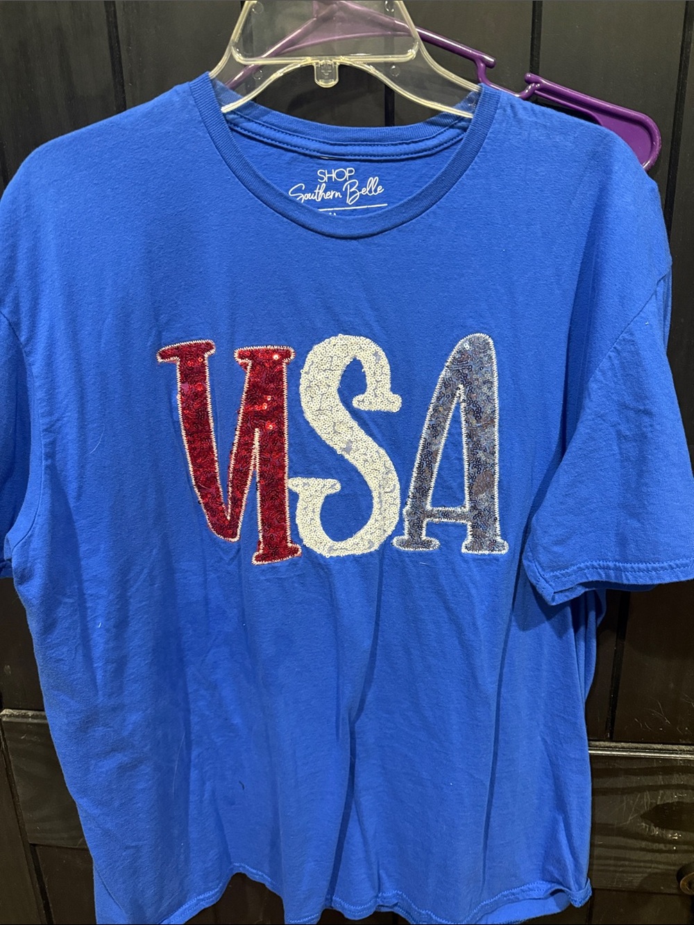 Blue Short Sleeve Tee with Sequin MSA Appliqué